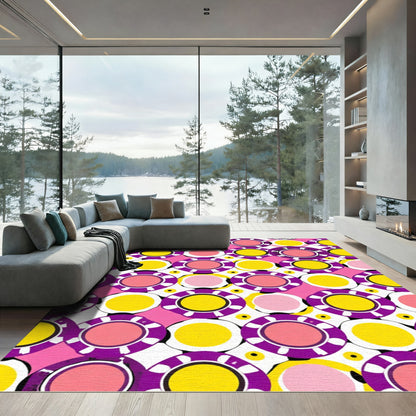 Vibrant Pink Yellow Purple Circles Rug