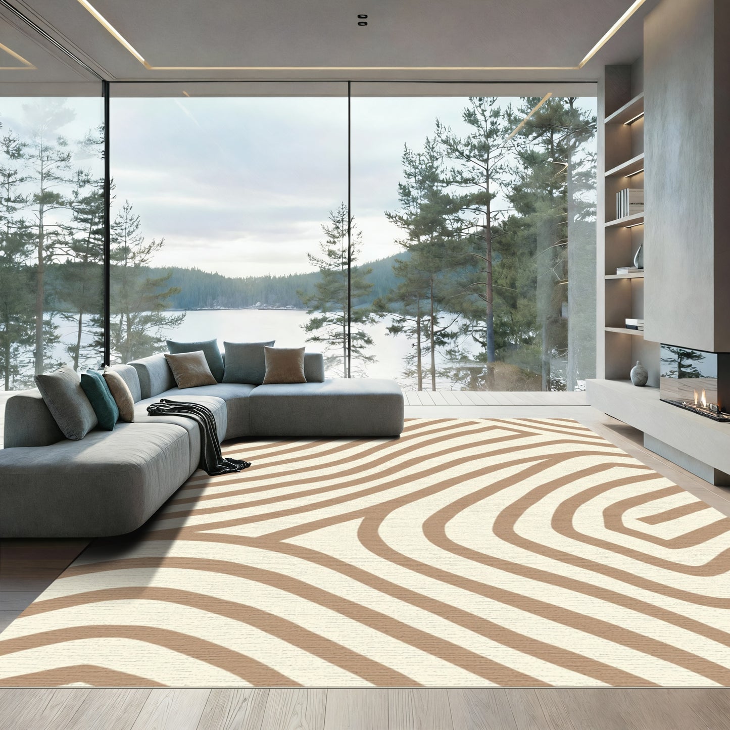 Cream And Tan Organic Stripe Rug