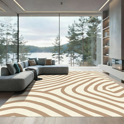 Cream And Tan Organic Stripe Rug