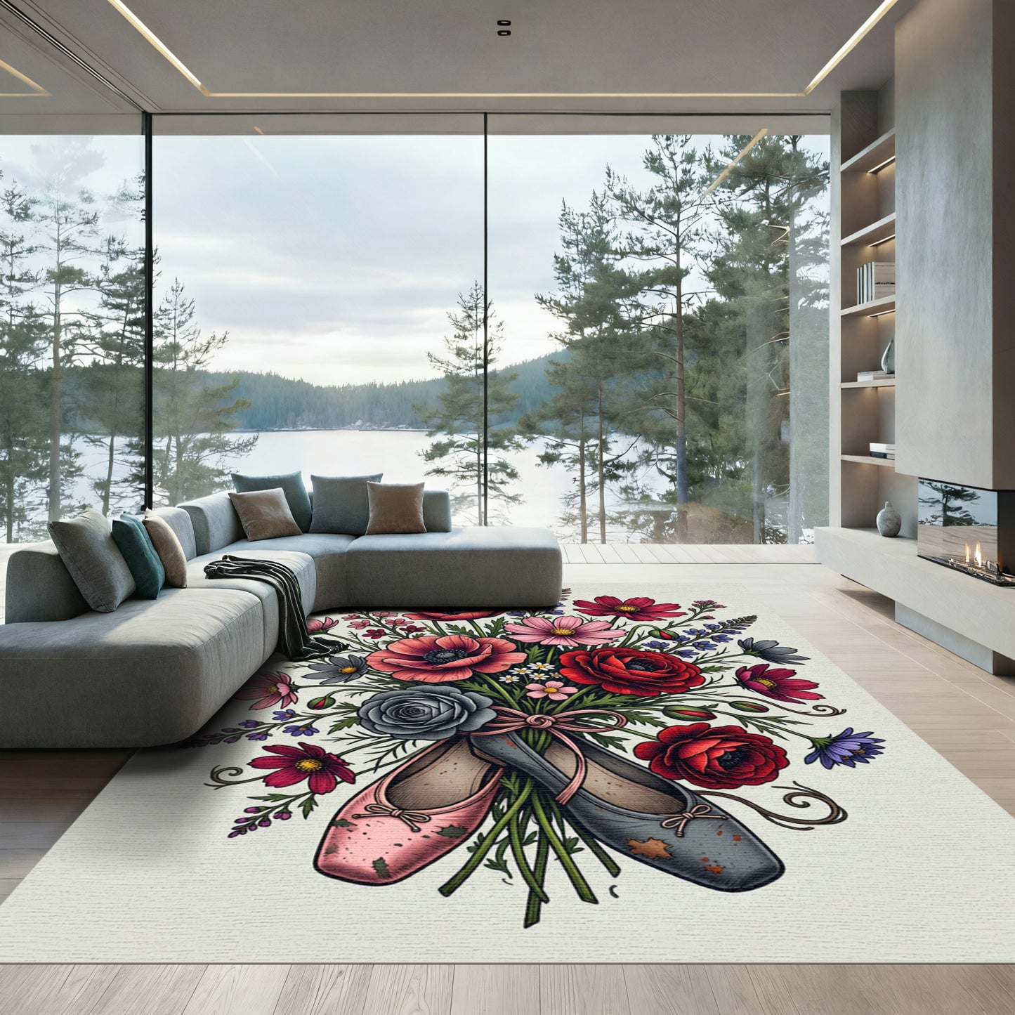 Floral Bouquet with Ballet Flats Rug