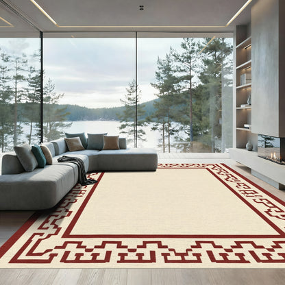 Crimson Geometric Border Cream Rug