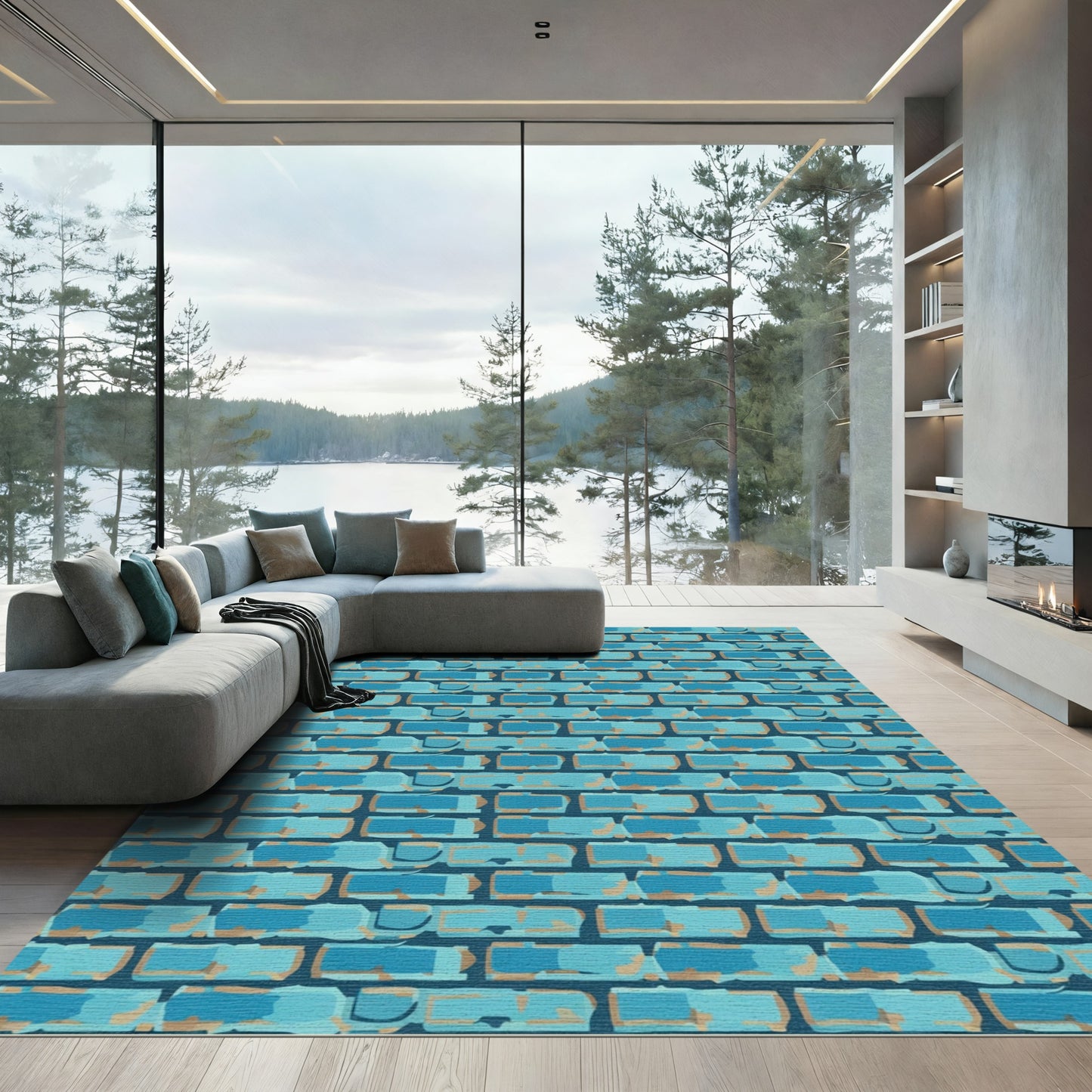 Blue Aged Brick Texture Rug