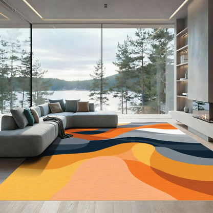 Contemporary Orange Gray Wave Landscape Rug