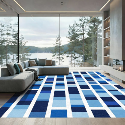 Oceanic Blues Stacked Rectangles Rug