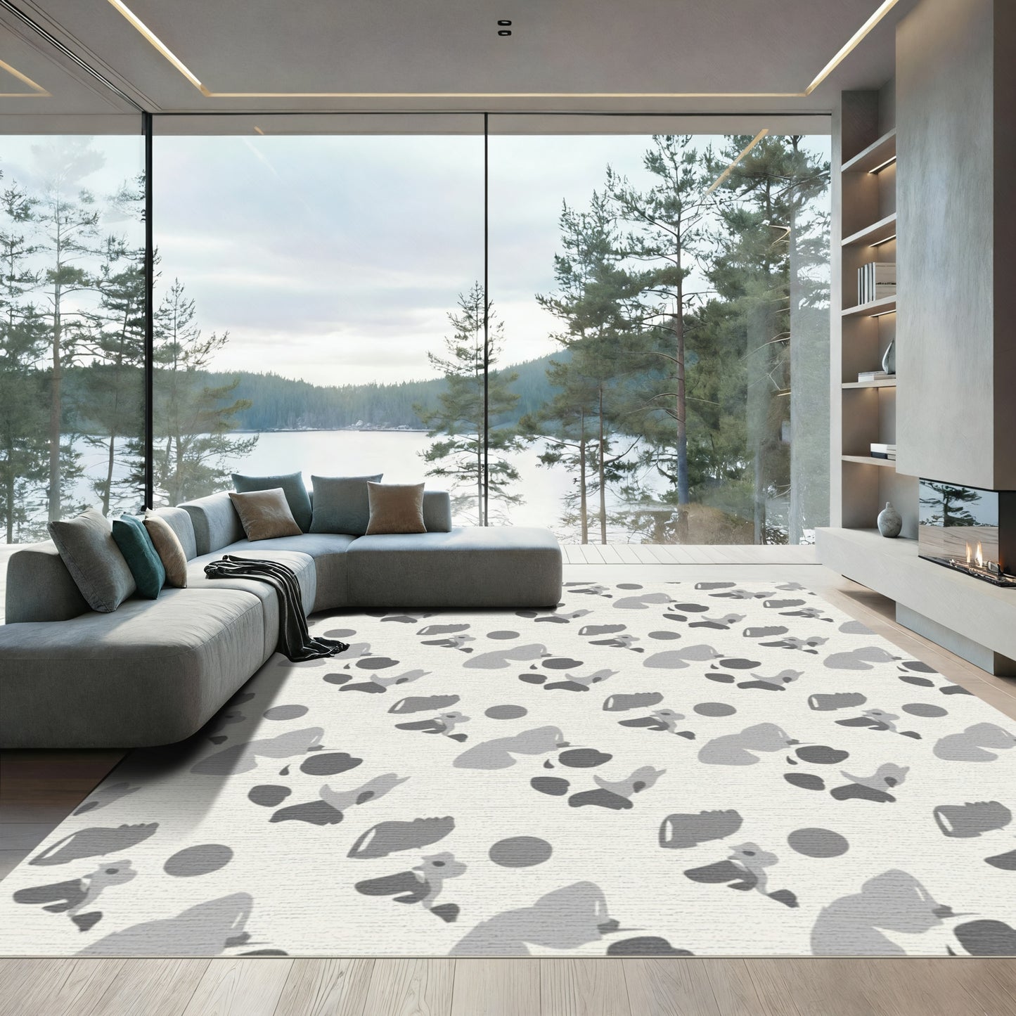 Monochromatic Abstract Blotches Repeating Pattern Rug