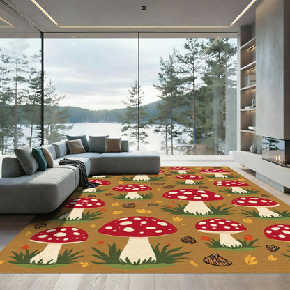 Retro Red White Spotted Mushroom Garden Rug
