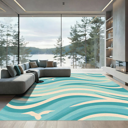 Coastal Blue Seagull Wave Rug