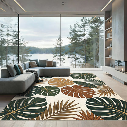 Earthy Tropical Monstera Palm Leaf Rug
