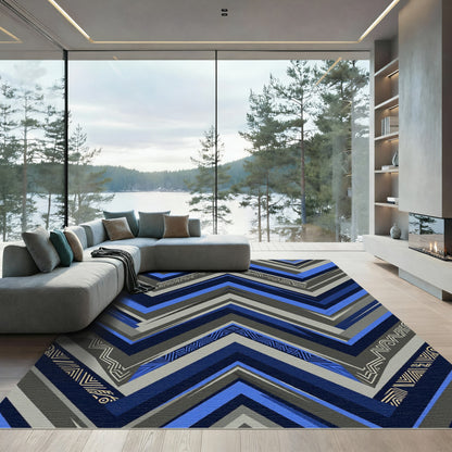 Blue Gray Geometric Chevron Tribal Rug