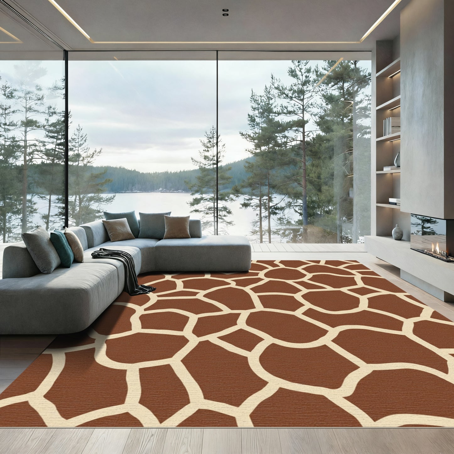 Earthy Brown Giraffe Spots Overlay Rug