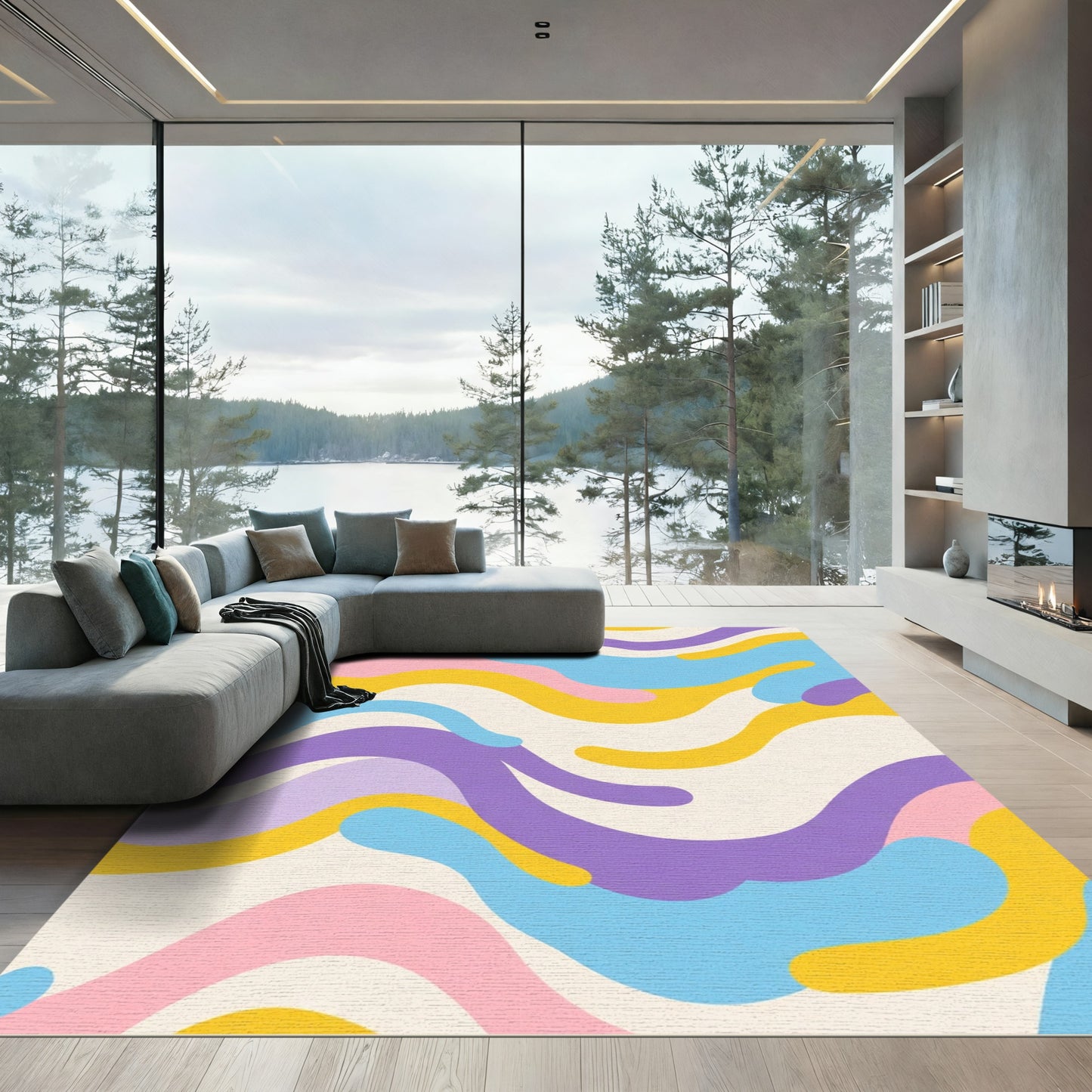 Retro Pastel Wave Swirl Rug