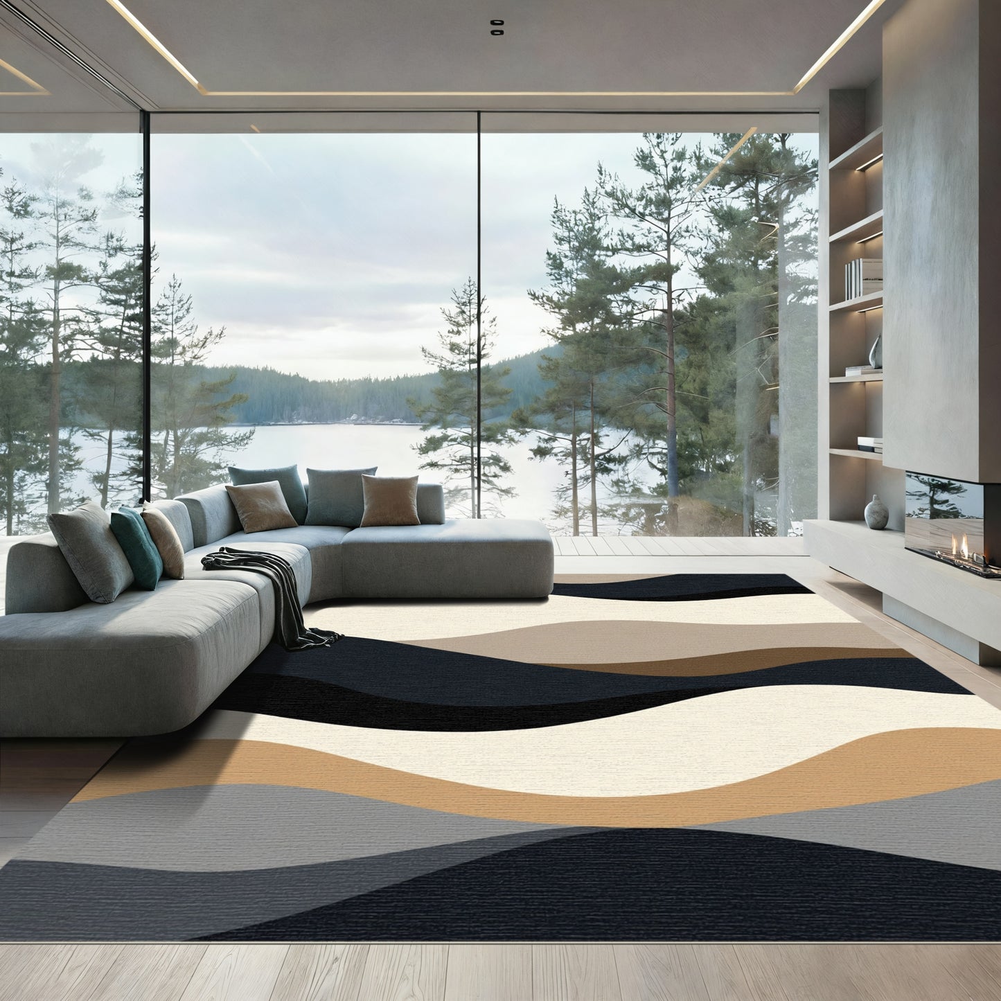 Modern Abstract Earthy Wavy Layers Rug