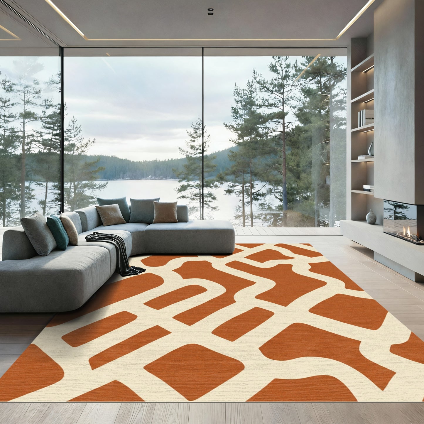 Terracotta Cream Organic Maze Rug