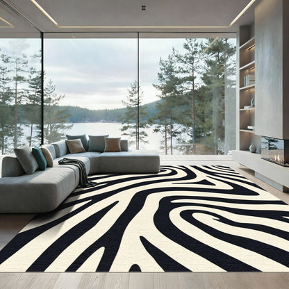 Bold Black Cream Zebra Stripe Rug