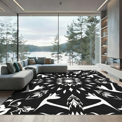 Monochromatic Floral Sunburst Medallion Rug