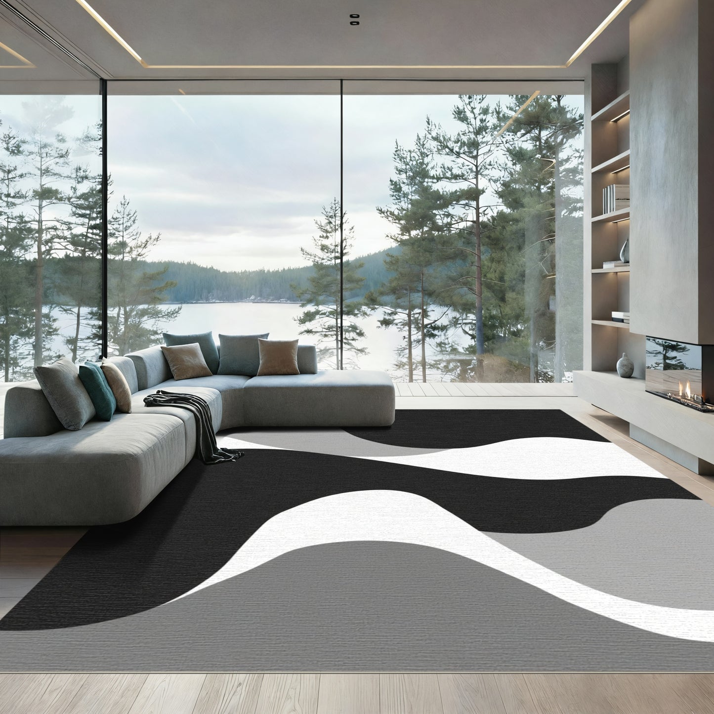 Monochromatic Abstract Organic Waves Rug