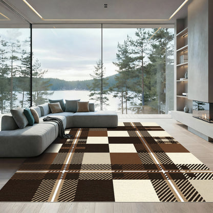 Brown Cream Plaid Checkered Square Rug