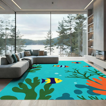 Colorful Underwater Fish Coral Scene Rug