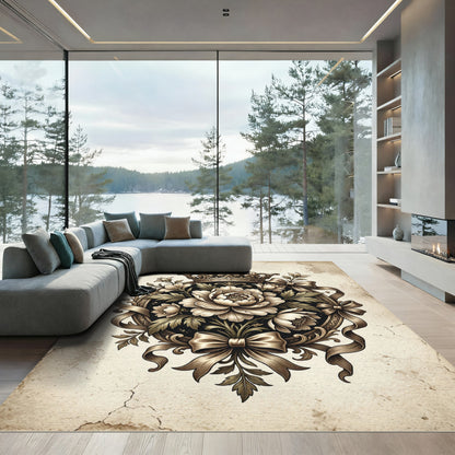 Vintage Sepia Floral Crown Medallion Rug