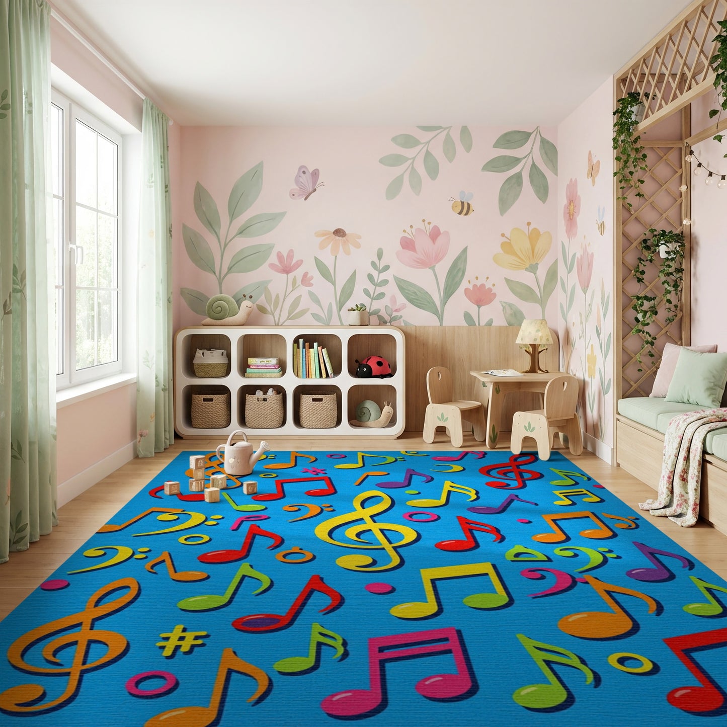 Whimsical Colorful Musical Notes Blue Rug
