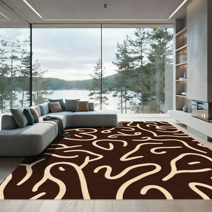 Dark Cream Abstract Swirl Flow Rug