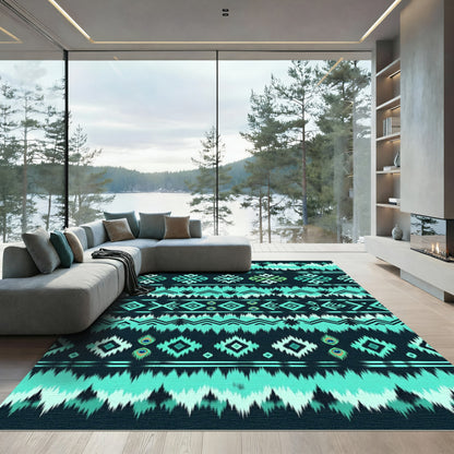 Teal Tribal Peacock Diamond Stripe Rug