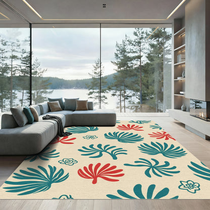 Red Teal Leaf Scatter Rug