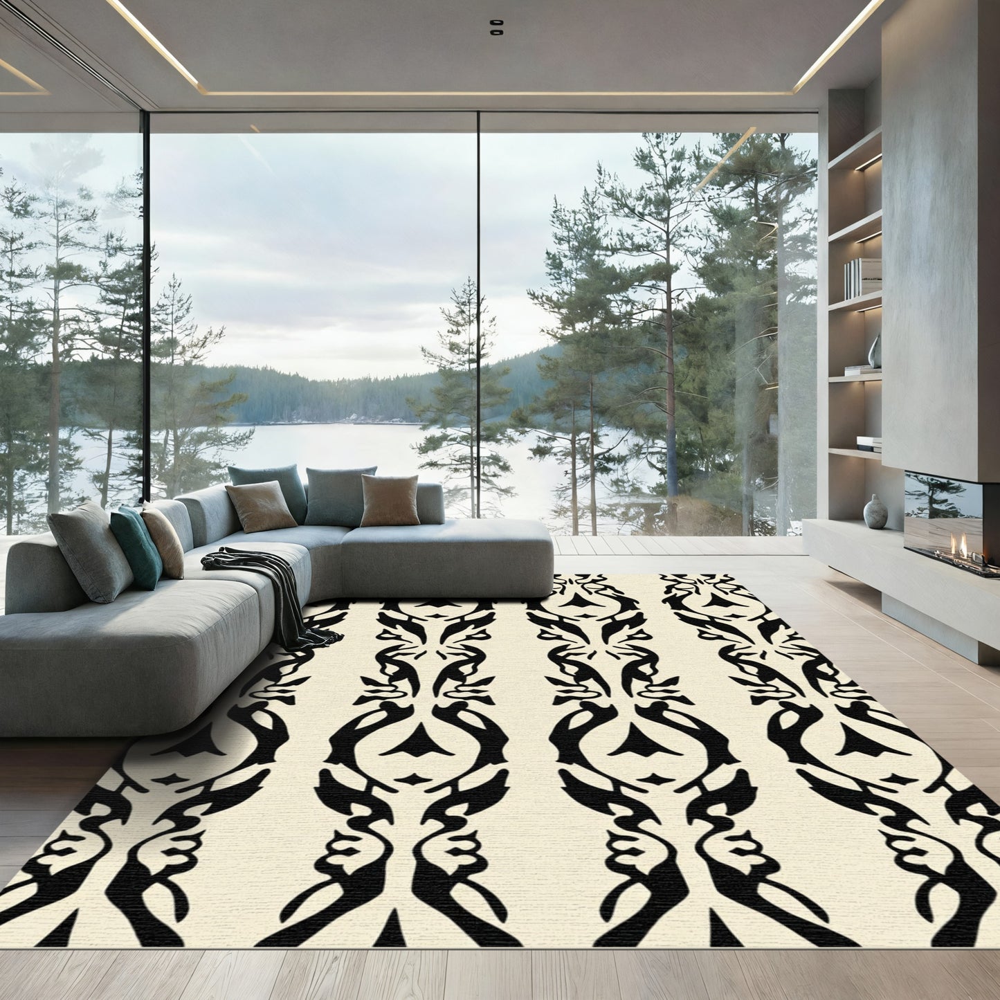 Black Ocher Organic Vertical Strips Rug