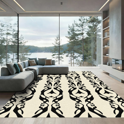 Black Ocher Organic Vertical Strips Rug