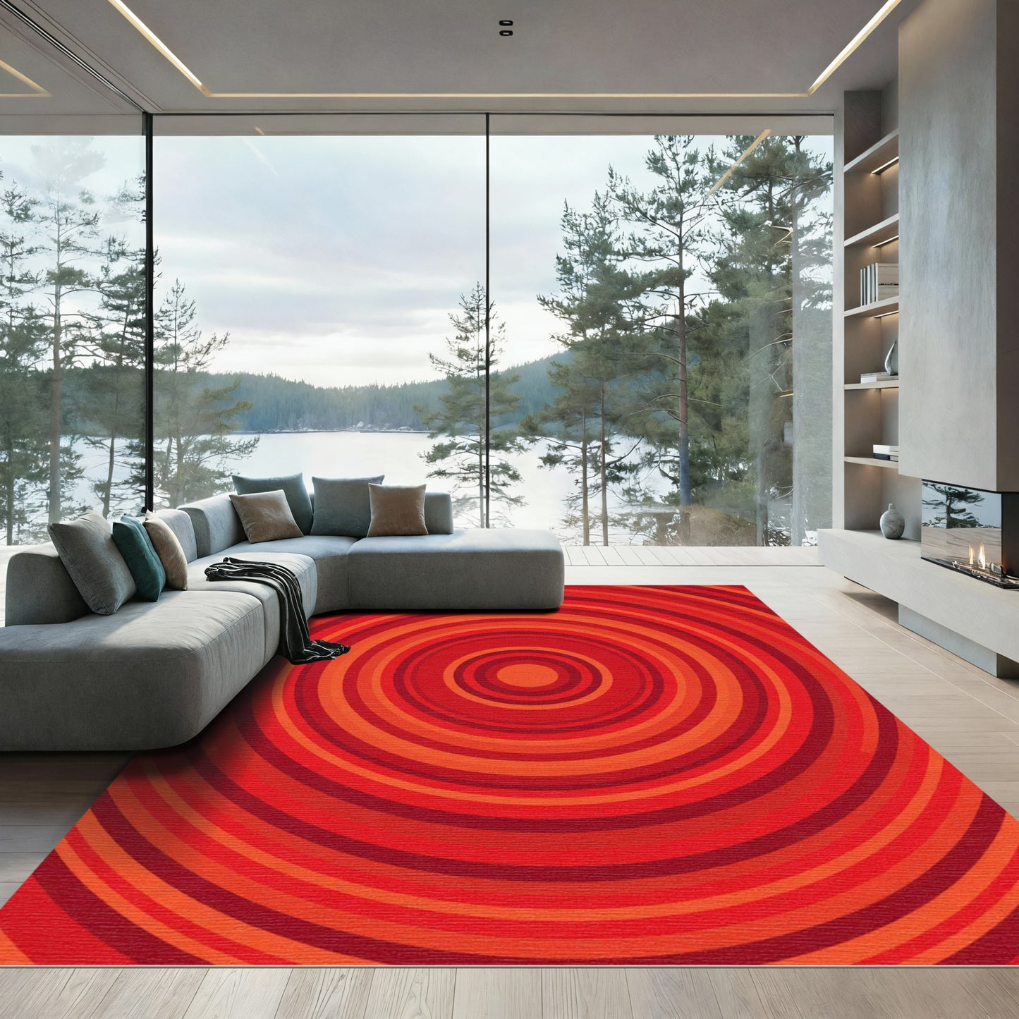 Crimson concentric circles gradient Rug