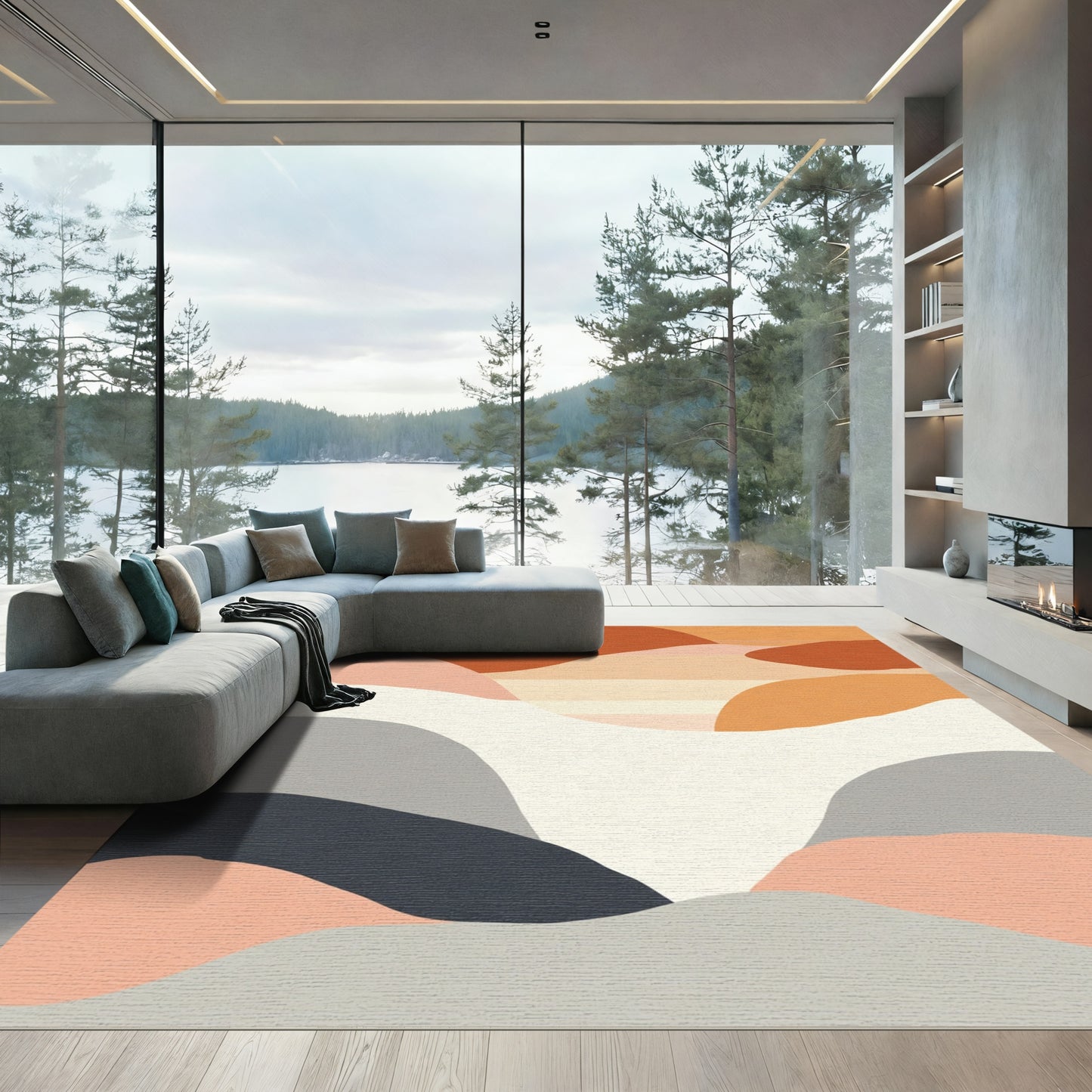 Terracotta Peach Abstract Layers Rug