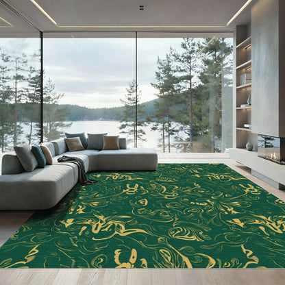 Emerald Gold Flourish Swirl Rug