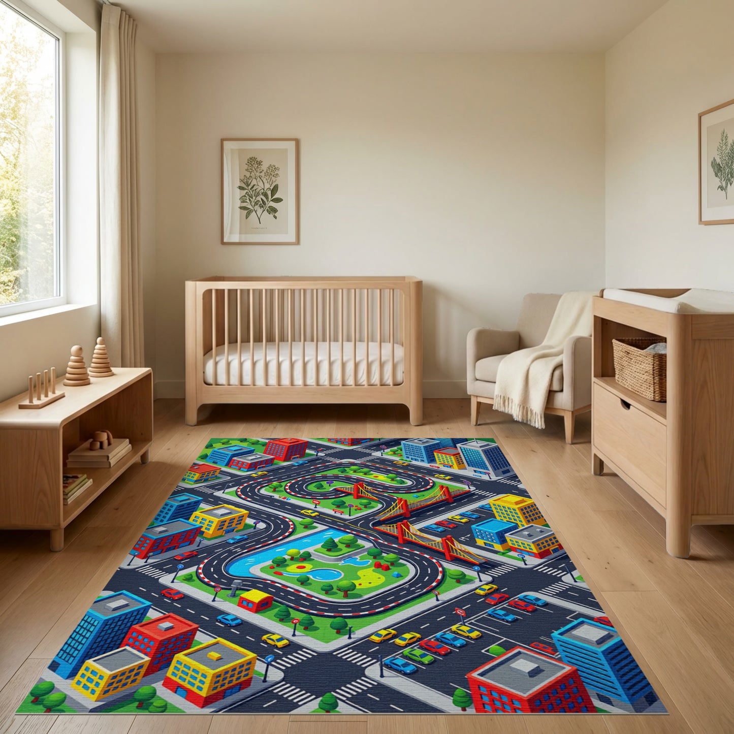 Vibrant Isometric City Race Track Rug
