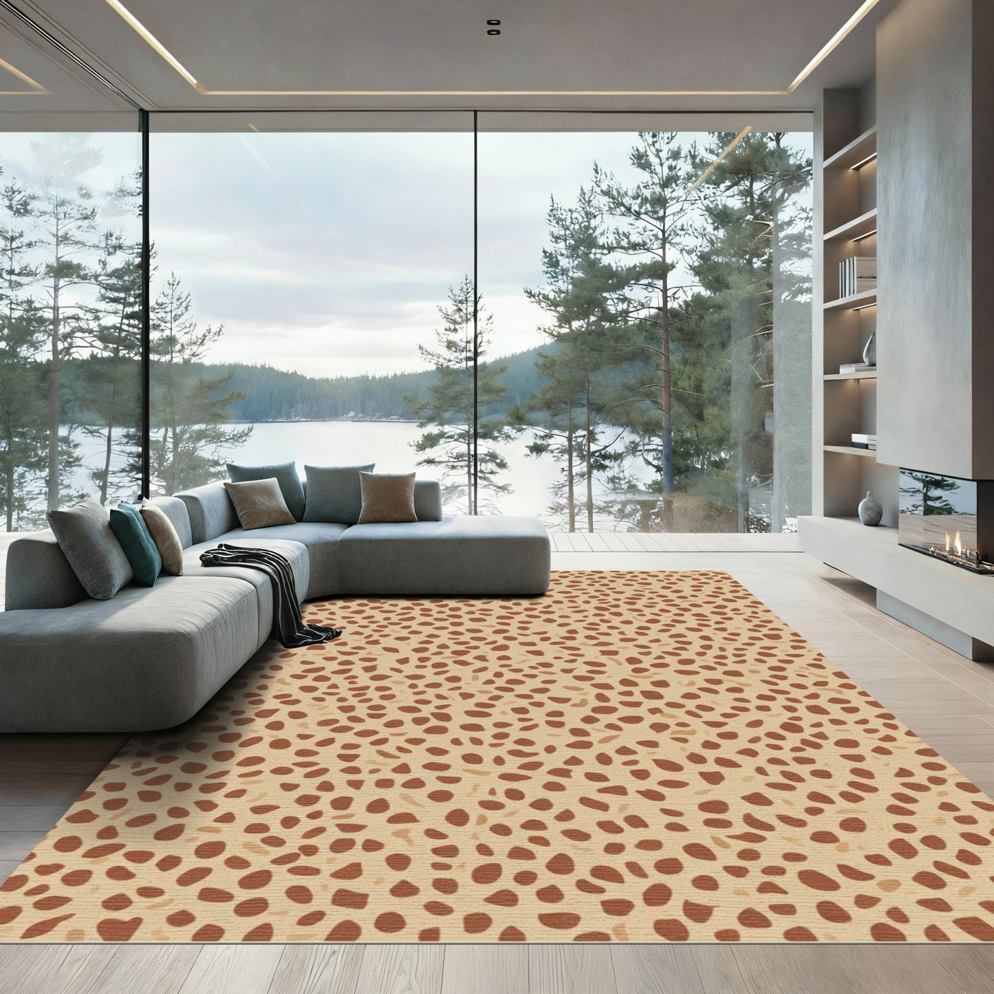 Terracotta Tan Dalmatian Dot Rug