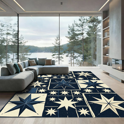 Navy Cream Celestial Star Geometric Rug