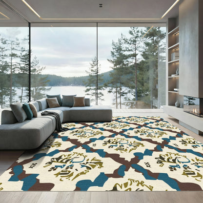 Cream Brown Blue Abstract Medallion Rug