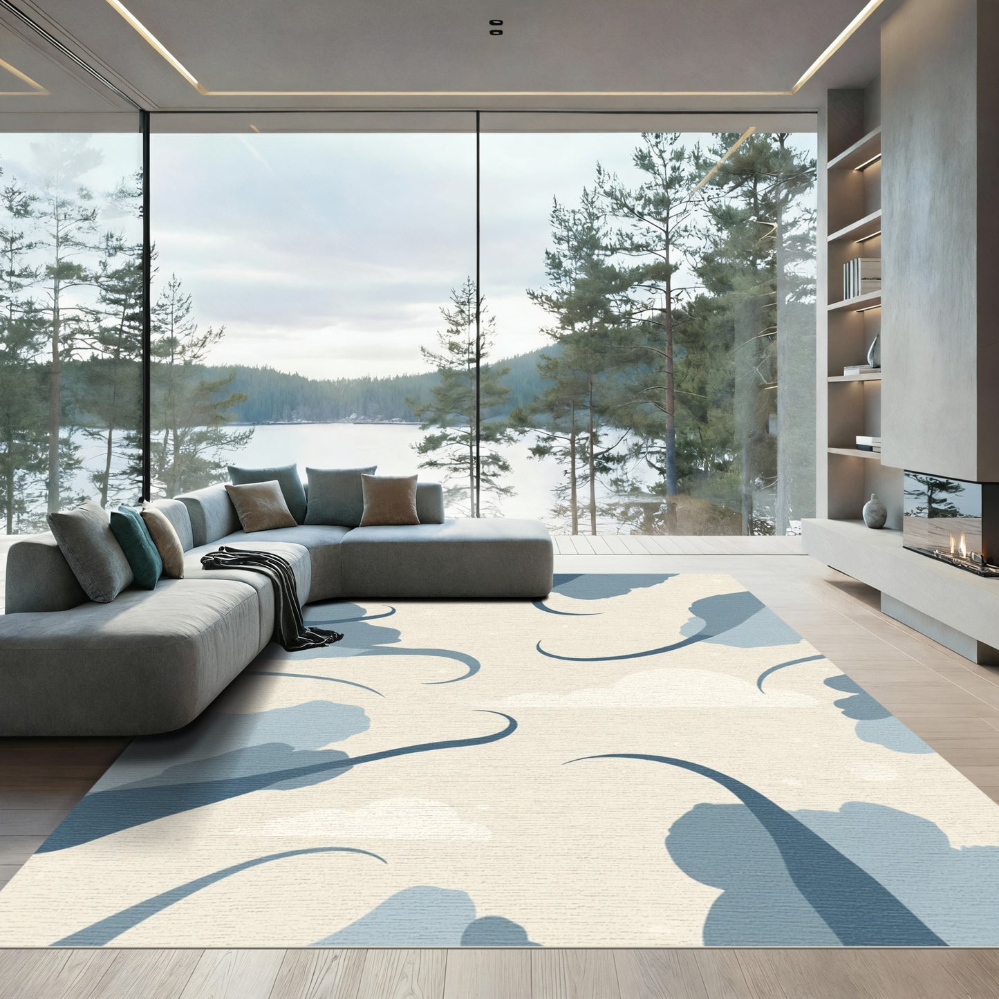 Whimsical Blue Swirls Cloudscape Rug