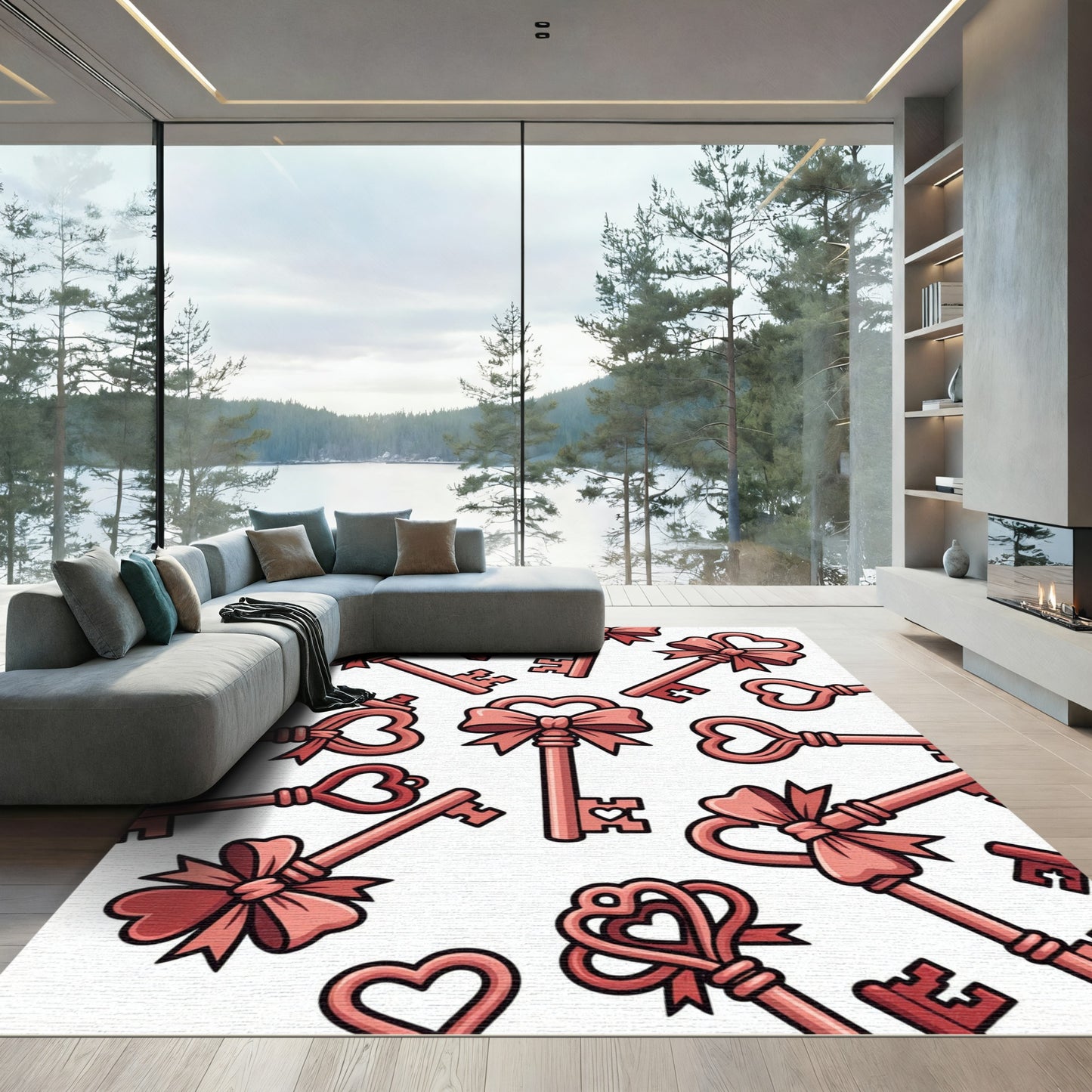 Rose Gold Bow Heart Key Arrangement Rug