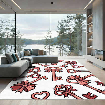 Rose Gold Bow Heart Key Arrangement Rug