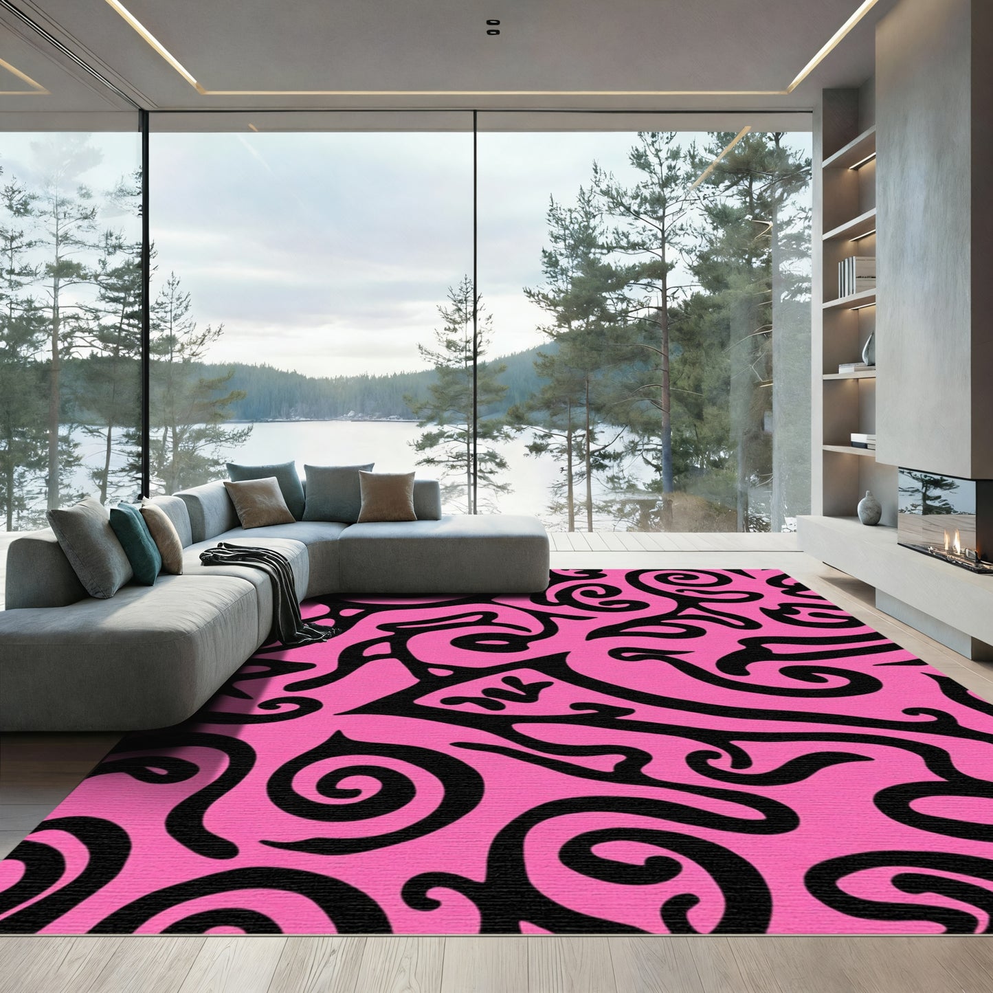 Bold Magenta Swirl Abstract Rug