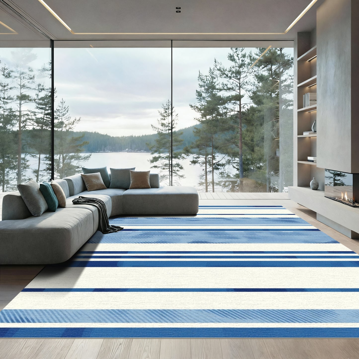 Blue White Gradient Striped Rug