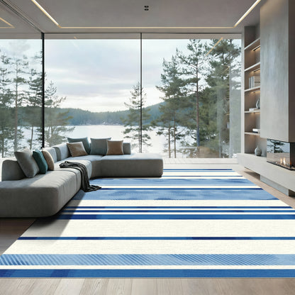 Blue White Gradient Striped Rug