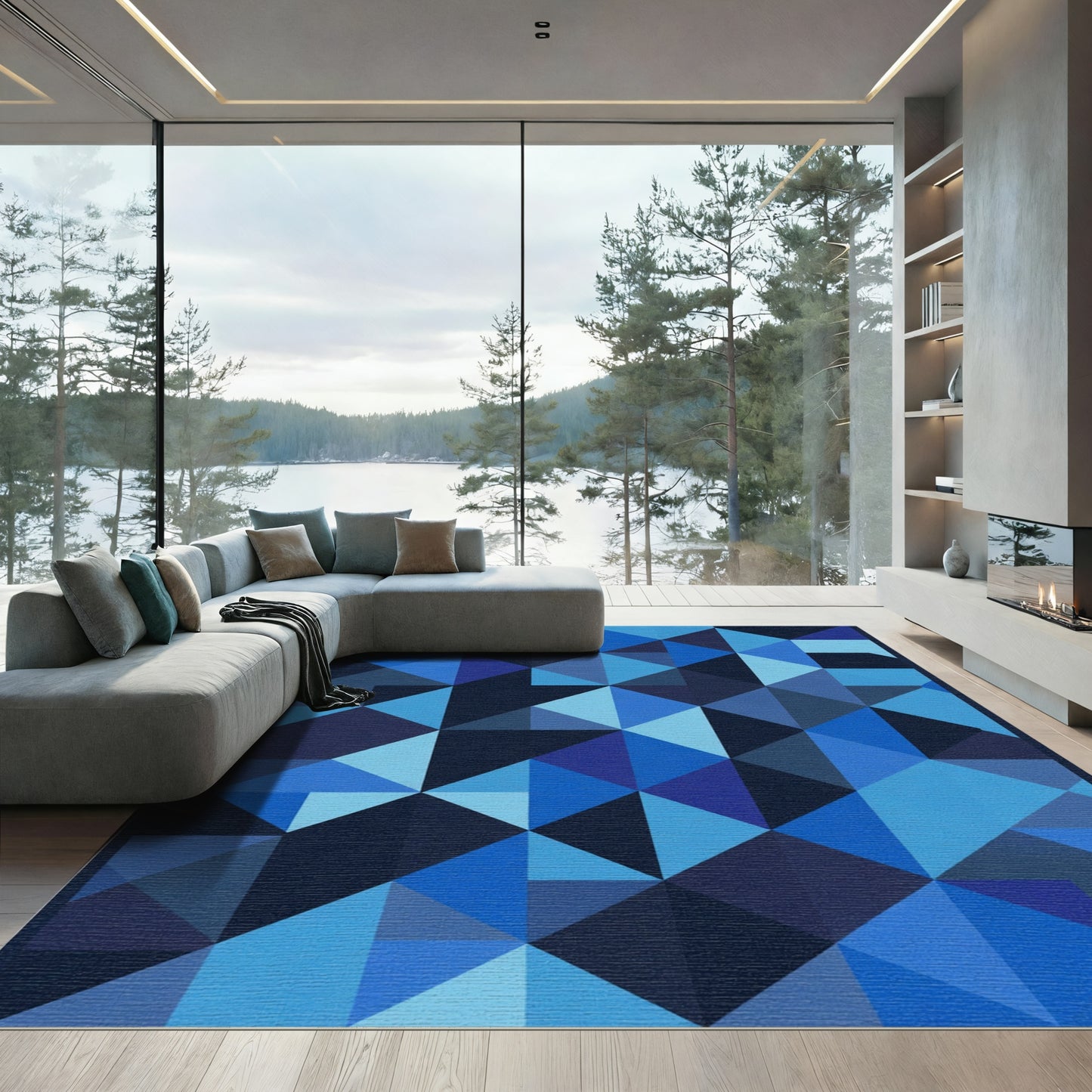 Geometric Blue Triangle Mosaic Rug