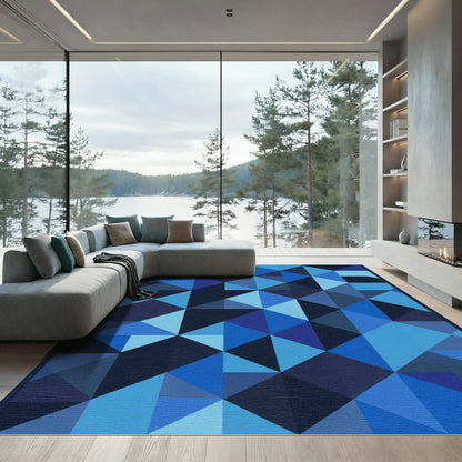 Geometric Blue Triangle Mosaic Rug