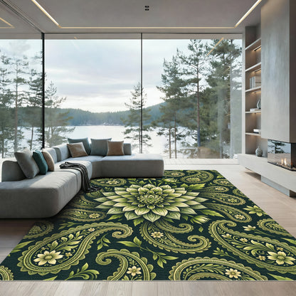 Elegant Sage Green Floral Paisley Meadow Rug