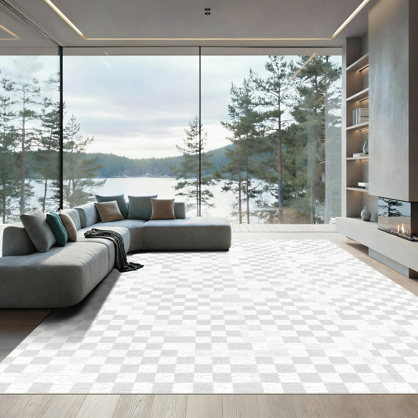 Soft White Cloud Pixelated Background Rug