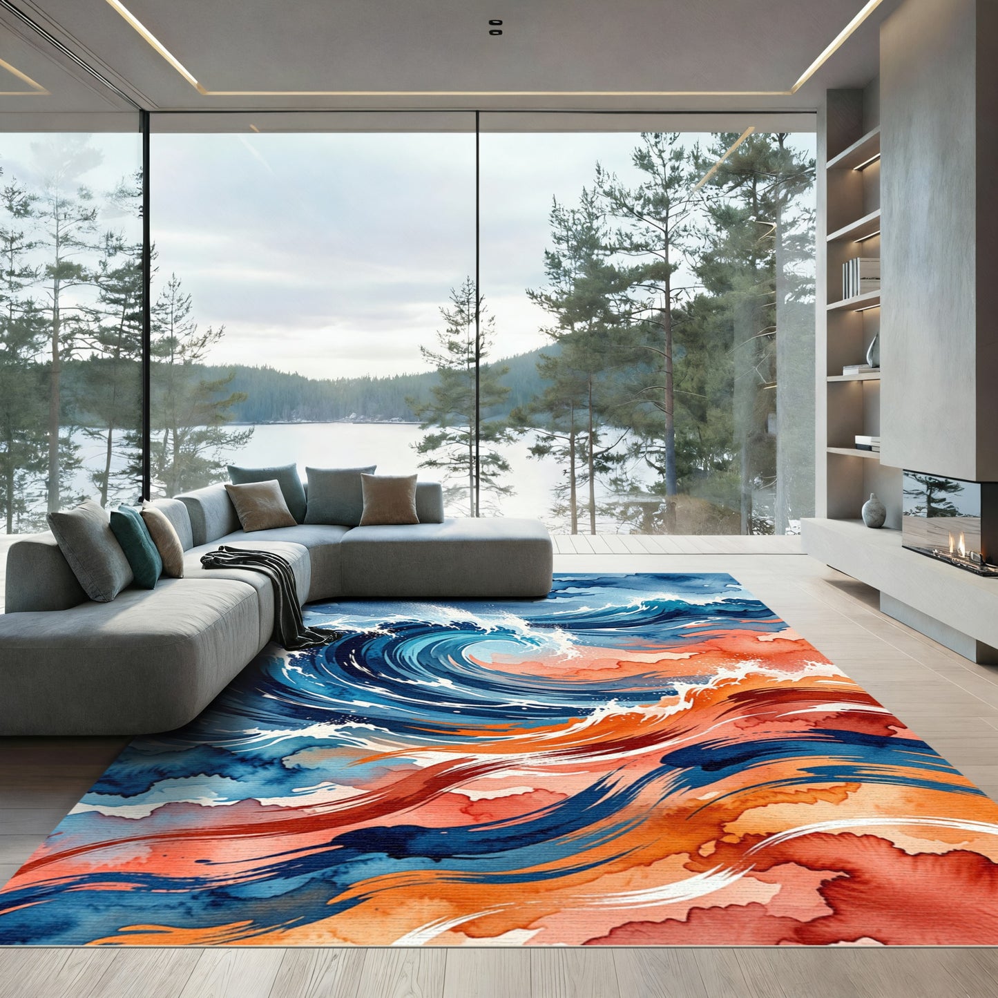 Abstract Oceanic Wave with Vibrant Sunset Hues Rug