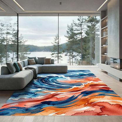 Abstract Oceanic Wave with Vibrant Sunset Hues Rug