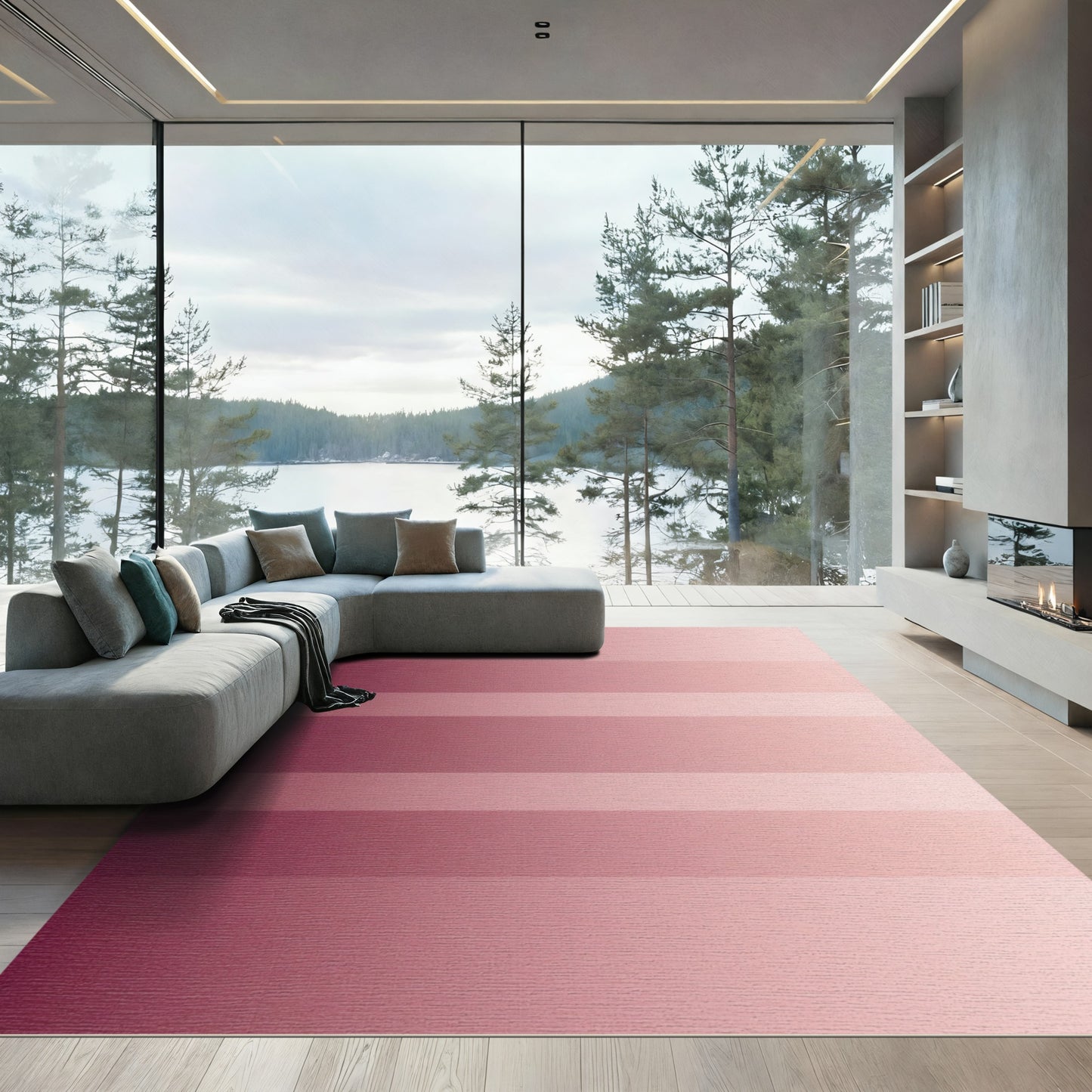 Minimalist Dusty Rose Horizontal Ombre Stripe Rug