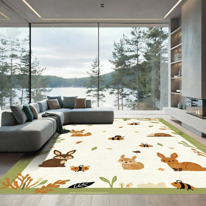 Whimsical Woodland Creatures Bees Rabbits Fox Rug